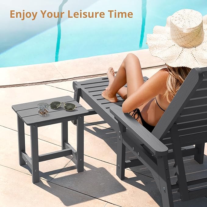 LUE BONA Outdoor Side Table Set of 2, HDPS Small Outdoor Table, Adirondack Side Table,Outside End Table for Patio, Porch, Pool, Weather Resistant/Easy Maintenance/Indoor or Outside Use, Dark Gray