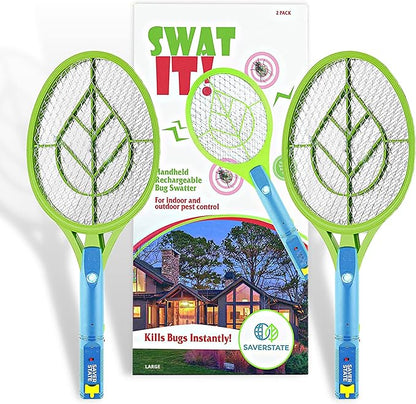 SWAT IT! Bug Zapper Rechargeable Bug Zapper Racket, 4000 Volt, USB Charging Cable, 2 Pack (Large)