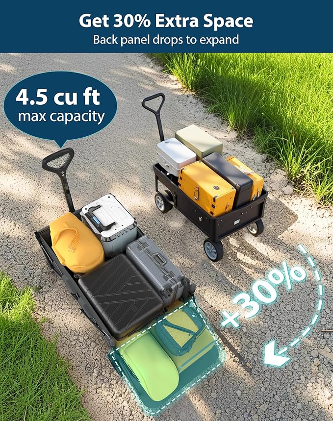 Lightweight Folding Wagon, Large Capacity Collapsible Grocery Cart on Big Wheels, Heavy Duty Foldable Shopping Carts, All-Terrain Outdoor Utility Carts, 4.5 Cu Ft, Grey