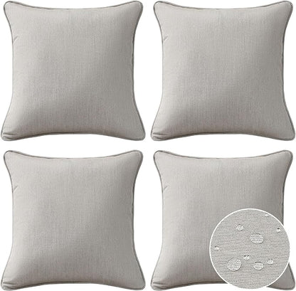 Sunbrella Decorative Outdoor Water Repellent Throw Pillows with Inserts, Set of 4, 18" x18" Pillows for Patio, Backyard, Bed, Couch, and Patio Furniture, Specrtum Pebble