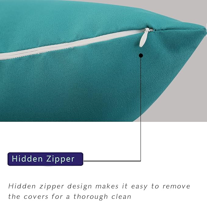 idee-home Outdoor Pillows with Inserts Included, Patio Outside Square Pillows Waterproof Set of 2, 18 x 18 inch Peocock Blue