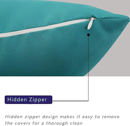 idee-home Outdoor Pillows with Inserts Included, Patio Outside Square Pillows Waterproof Set of 2, 18 x 18 inch Peocock Blue