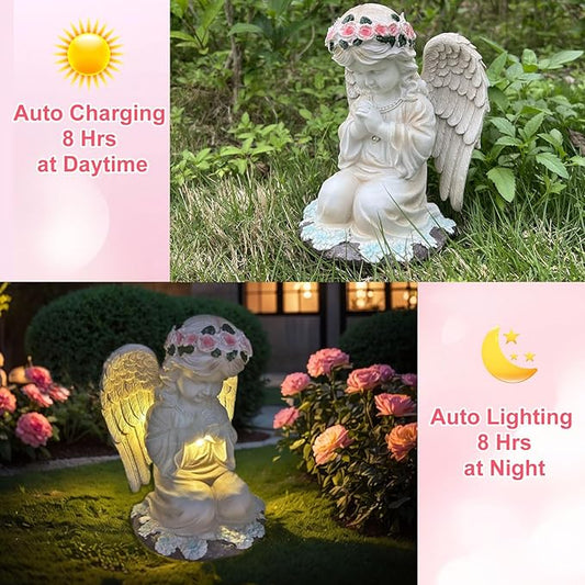YODY Solar Garden Statues Outdoor Decor- Yard Decorations for Patio, Balcony, Backyard, Lawn Ornaments - Angel Figurines with LED Light- Unique Birthday House Warming Gifts for Women, Mom, Grandma