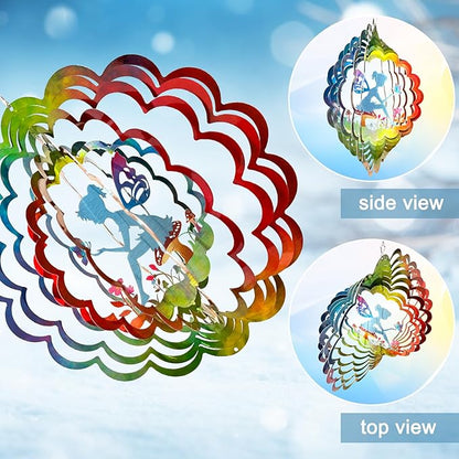 Fairy Wind Spinner - Kinetic Hanging Wind Sculpture | 12-Inch 3D Windcatcher for Garden, Metal Art Yard Decor, Outdoor Ornament & Lovely Gifts for Mother, Wife, Daughter, Girls & Women