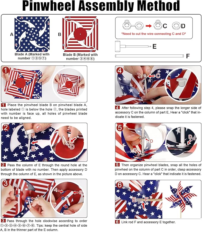 HOOSUN 12Pcs American Flag Patriotic Pinwheels for Yard and Garden,Red White and Blue Pinwheels Patriotic Decorations,Garden Wind Spinners Outdoor Veterans Day Decorations Pinwheel for Kids,Lawn,Patio