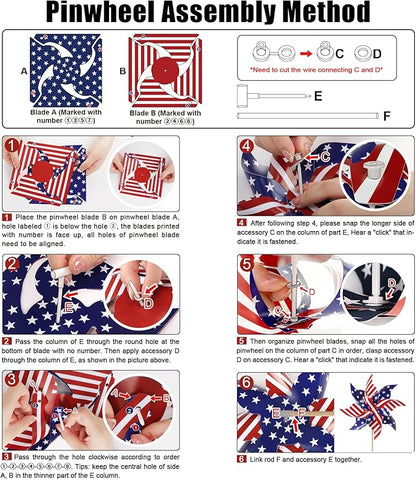 HOOSUN 12Pcs American Flag Patriotic Pinwheels for Yard and Garden,Red White and Blue Pinwheels Patriotic Decorations,Garden Wind Spinners Outdoor Veterans Day Decorations Pinwheel for Kids,Lawn,Patio