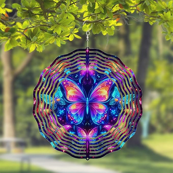 10 Inch Butterfly Wind Spinner, 3D Stainless Steel Hanging Kinetic Wind Sculpture Gifts for Garden Decor Yard Art Indoor Outdoor Window Porch Front Door Decoration