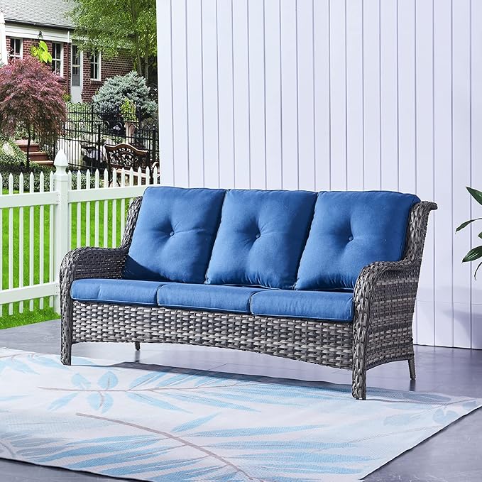 HUMMUH 6 Pieces Patio Furniture Set with Fire Pit Table Outdoor Conversation Set PE Wicker Patio Couch Swivel Glider Chairs Ottomans for Balcony Garden,Lawn,Deck