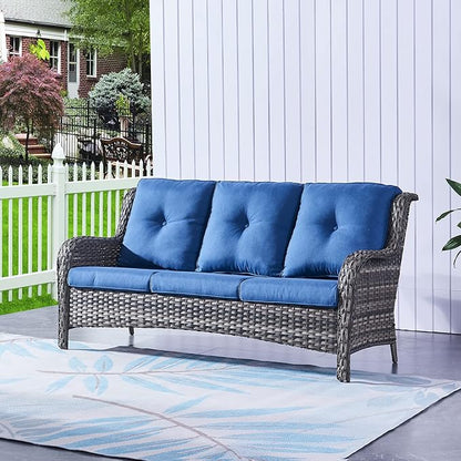 HUMMUH 6 Pieces Patio Furniture Set with Fire Pit Table Outdoor Conversation Set PE Wicker Patio Couch Swivel Glider Chairs Ottomans for Balcony Garden,Lawn,Deck