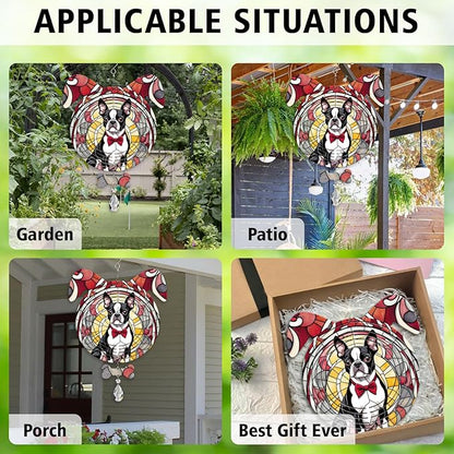 Boston Terrier Dog Ears Wind Spinner, Boston Terrier Wind Spinner Hanging for Yard and Garden V02