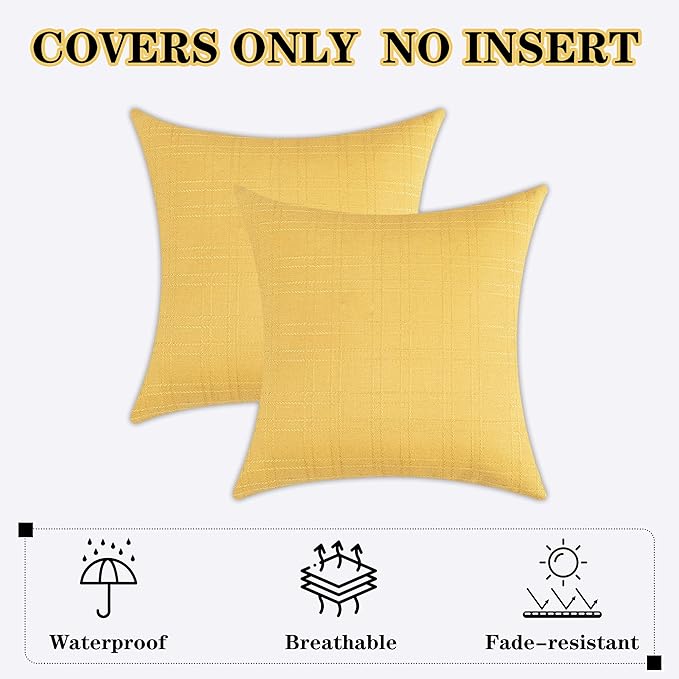 Kevin Textile Pack of 2 Decorative Outdoor Waterproof Pillow Covers Garden Checkered Cushion Sham Throw Pillowcase Shell for Patio Tent Couch 20x20 Inch Yellow