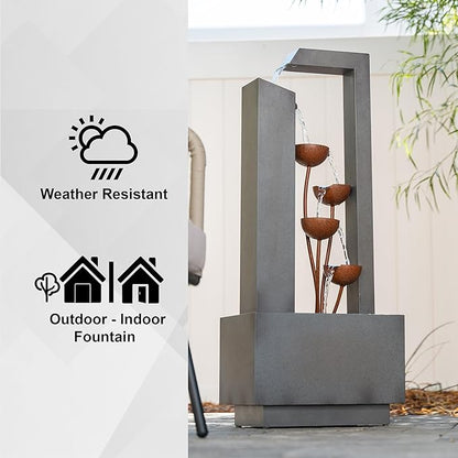 XBrand Metal Sculptural Multi-Tiered Flower Water Fountain, No LED Lights, Gray and Bronze, 38" Tall