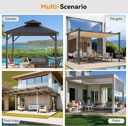 Gazebo Curtain Replacement Universal 6-Panel Sidewalls 12' x 20', Outdoor Gazebo Privacy Curtains with Zipper, Replacement for Outdoor, Patio Canopy, Garden and Backyard (Curtain Only)