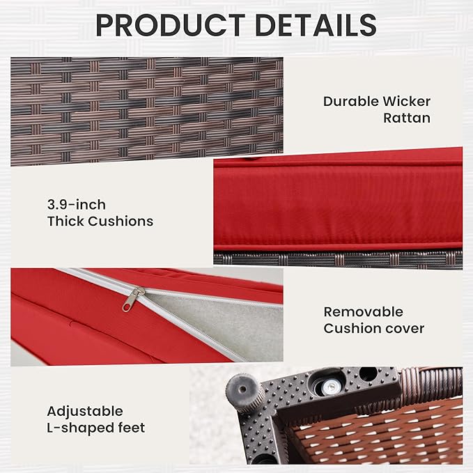 10 Pieces Outdoor Patio Furniture Set Outdoor Furniture Patio Sectional Sofa Conversation Sets w/ETL Approved 45" Gas Outdoor Fire Table & Coffee Table, Swivel Rocking Chair (Red)