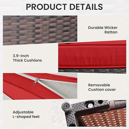 10 Pieces Outdoor Patio Furniture Set Outdoor Furniture Patio Sectional Sofa Conversation Sets w/ETL Approved 45" Gas Outdoor Fire Table & Coffee Table, Swivel Rocking Chair (Red)