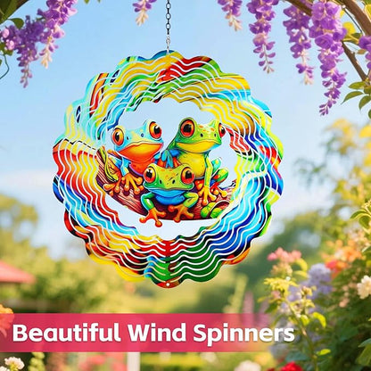 Frog Wind Spinners Outdoor,12 inch 3D Hanging Wind Spinner Garden Decor Gifts for Women/Men,Metal Wind Kinetic Sculpture Decorations for Patio,Yard Art,Porch,Yard,Deck