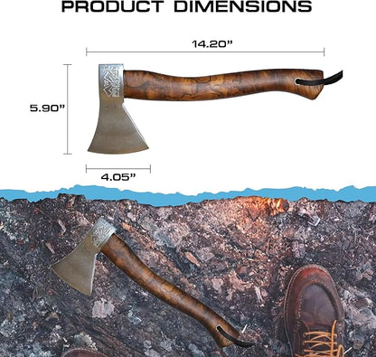 Prandi Axes German C45 Forged Carbon Steel Hatchet - Briar Hickory Handle with Leather String - Ideal for Camping, Travel and Bushcraft - 14" L x 6" W, 600g Polished Head 3.003.06.AH - No Sheath