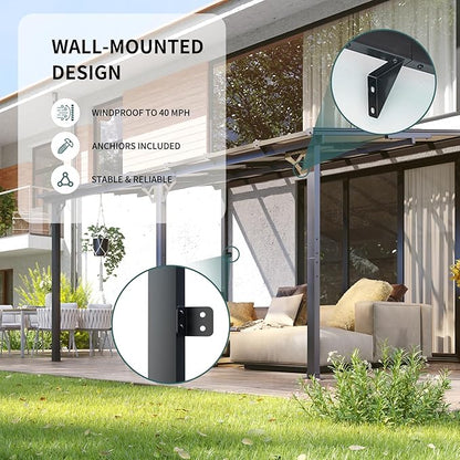 10x14FT Lean to Gazebo, Hardtop Metal Pergola with Polycarbonate Roof, Large Wall Mounted Heavy Duty Awnings, Patio Canopy for Backyard, Deck, Porch