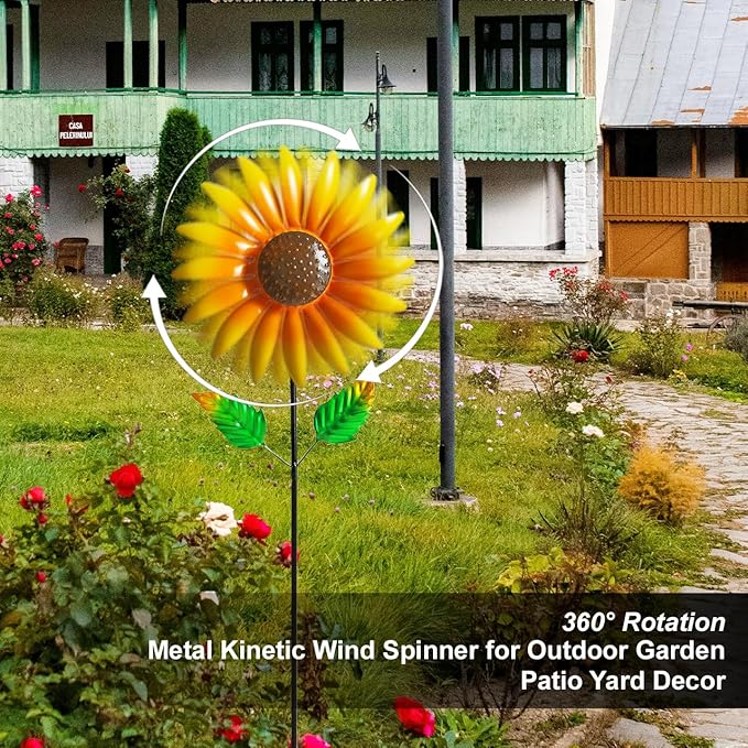 Sunflower Wind Spinner for Garden Decor - 40" Metal Wind Spinners Outdoor, 360° Rotating Windmill Yard Art, Kinetic Wind Sculptures for Home Lawn Backyard Patio Decor, Gifts for Garden Lovers