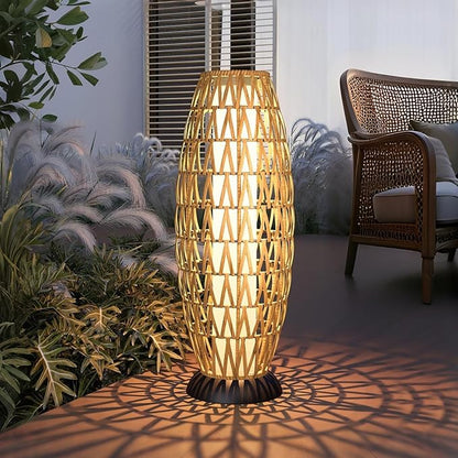 Solar Yard Outdoor Solar Lamp Woven Wicker Boho Lantern Floor Lamp, Decoration for Garden, Deck, Yard, Pathway, Oslo