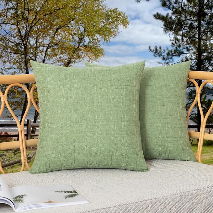 Kevin Textile Pack of 2 Outdoor Waterproof Pillow Covers Checkered Decorative Cushions Sham Throw Pillowcases Shell for Patio Tent Garden Couch Bed Sofa 22x22 Inch Sage Green