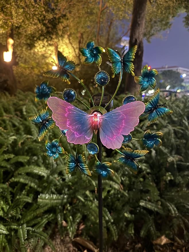 46" Butterfly Solar Outdoor Windmill Wind Spinners for Yard and Garden, Sapphire Kinetic Wind Spinner Outdoor Decor, Wind Sculpture Yard Art for Patio, Lawn & Garden