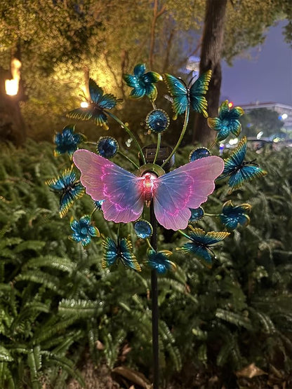 46" Butterfly Solar Outdoor Windmill Wind Spinners for Yard and Garden, Sapphire Kinetic Wind Spinner Outdoor Decor, Wind Sculpture Yard Art for Patio, Lawn & Garden