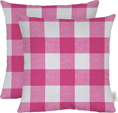 RSH DECOR: Square Throw Pillows Set of 2 | 17” x 17” | All-Weather Spun Fabric | Water and Fade-Resistant | Outdoor Accent Pillows for Patio Furniture | Classic Pink Buffalo