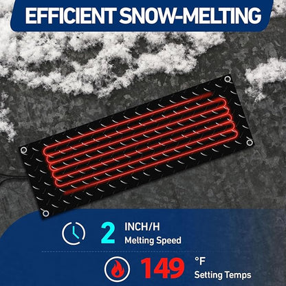 Riakrum 4 Pcs Heated Snow Melting Mats Outdoor, 10 x 48 in Winter Anti-Slip Heated Rubber Mat for Walkways Decks and Sidewalks, Snow and Ice Melting Pads Connection with 9.84 ft Power Cord