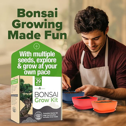 HOME GROWN 𝗨𝗦𝗔 Bonsai Tree Kit – 6 Heirloom Varieties with Unique Pots – DIY Bonsai Starter Kit for Adults & Beginners – Christmas Gift for Men Women Gardeners Plant Lovers – Indoor Growing Kit