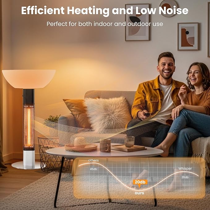 R.W.FLAME 1500W Outdoor Patio Heater, Electric Infrared Heater, Rapid Heating in 5s with LED Lights and Remote Control, IP55 Waterproof and Overheat Protection for Patio, Backyard Indoor and Outdoor