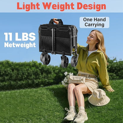 Wagons Carts Foldable,360 lbs Collapsible Wagon with Wheels Foldable Wagon Cart with Flexible Handle,Lightweight Portable Folding Cart for Camping Beach Picinic Grocery Outdoor Sports Shopping(Black)
