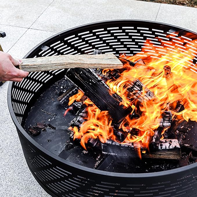 32" Wood Burning Fire Pits with Grill & Lid, Fire Pit Table for Outside with Waterproof Cover & Fire Poker, Outdoor Firepit with Functions for BBQ,Table and Bonfire