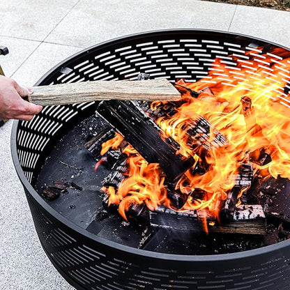 32" Wood Burning Fire Pits with Grill & Lid, Fire Pit Table for Outside with Waterproof Cover & Fire Poker, Outdoor Firepit with Functions for BBQ,Table and Bonfire