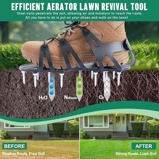 Professional Lawn Aerator Shoes with Spiked Design &Adjustable Wrap Lacing-Flexible Bendable Sole for Natural Walking,Ergonomic Gardening Tools for Professional Landscapers & Homeowners