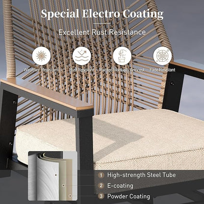 Outdoor Swivel Bar Stools Set of 6, Rattan High Top Patio Chairs with Waterproof Cushion and Armrest, All-Weather Bar Height Furniture for Outside Patio Balcony and Pool, Beige