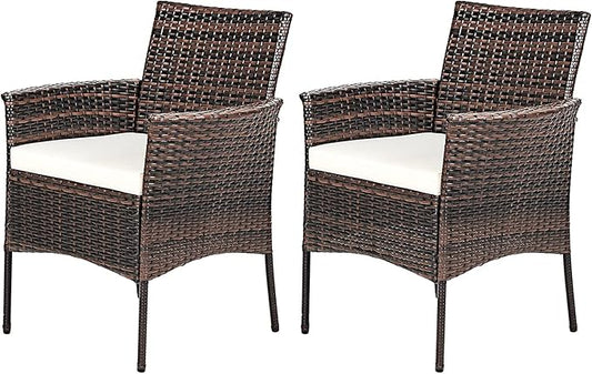 HAPPYGRILL Set of 2 Patio Dining Chairs Outdoor PE Wicker Chairs with Soft Cushions, All-Weather Rattan Chairs for Garden Backyard Lawn Poolside Balcony