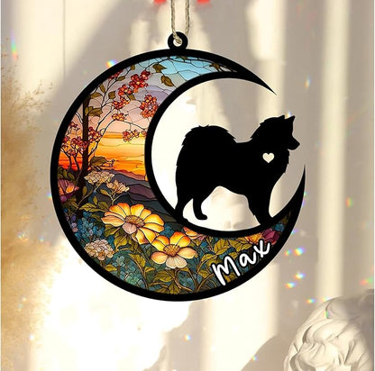 Personalized Dog Memorial, Custom Name American Eskimo Dog Christmas Ornament with Name, Custom Breeds, Pet Loss Light Catcher, Gifts for Lovers Loss of Pet Sympathy on Mothers Day Christmas