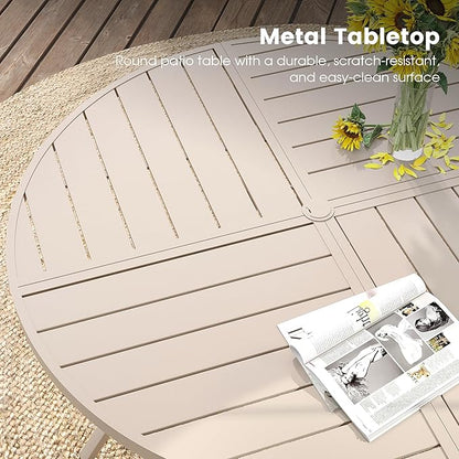 DIFY 5 Pieces Outdoor Patio Dining Set, 4 Sandshell Textilene Swivel Dining Chairs and 40.6" Sandshell Round Metal Dining Table, Outdoor Table and Chairs