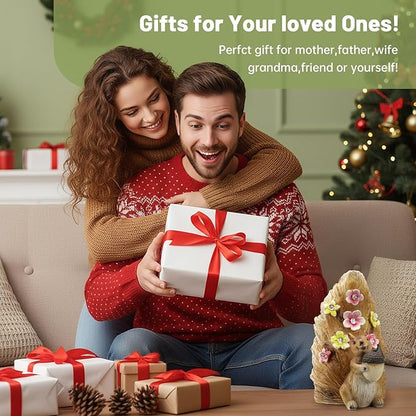 Solar Squirrel with Acorn Statue Light,Weatherproof Resin Animal Figurine Light Garden Decor Auto On/Off - Woodland for Patio & Yard