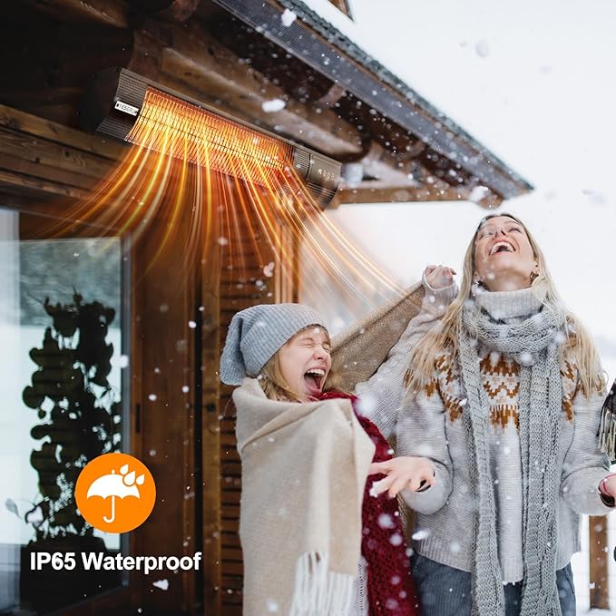YESERLl Electric Patio Heater with Remote Control- 1500w Outdoor Heater Fast Heating with 3 Power Setting, Wall Mounted Carbon Infrared Quiet - IP65 Waterproof and 24H Timer for Snow Outdoor
