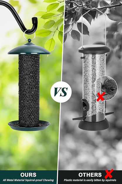 Gtongoko Bird Feeder for Outside, Metal Mesh Tube Bird Feeders 2.5 lbs for Sunflower Seeds or Mealworm, Large Capacity, Green, 1 Pack