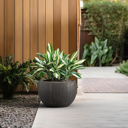 Kante 15.7" Dia Round Concrete Planter, Outdoor/Indoor Large Bowl Plant Pots with Drainage Hole and Rubber Plug for Garden Patio Balcony Home, Oil Rubbed Bronze