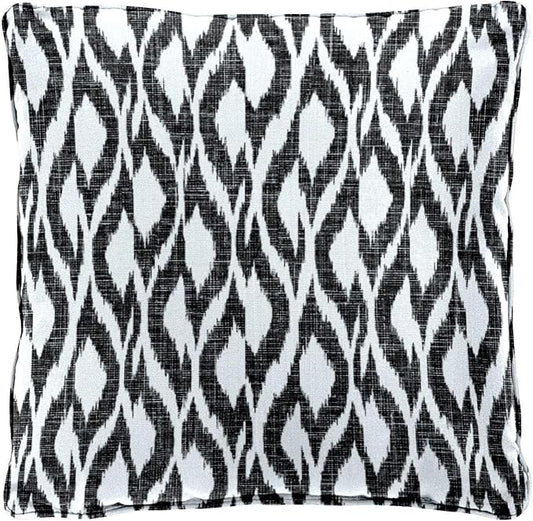 BrylaneHome 20" Square Throw Pillow - Patio & Outdoor - Water, Stain & Fade Resistant - Black Ikat