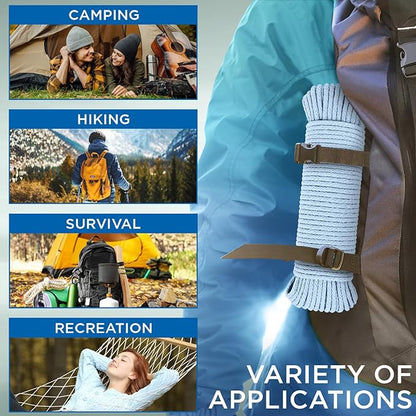 TECEUM Cotton Rope 3/16” (5 mm) – 50 FT – Strong All-Purpose Braided Rope – Natural Cotton – for Crafting, Сamping, Clothes Line, DIY, Indoor & Outdoor Use – Baby Blue