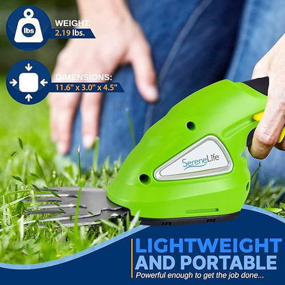 Pyle Cordless Handheld Grass Cutter Shears | Portable Lightweight Electric Hedge Shrubbery Trimmer | Hand Held Garden Clippers Powered With Rechargeable 3.6V Battery | Changeable Blade Trimmers