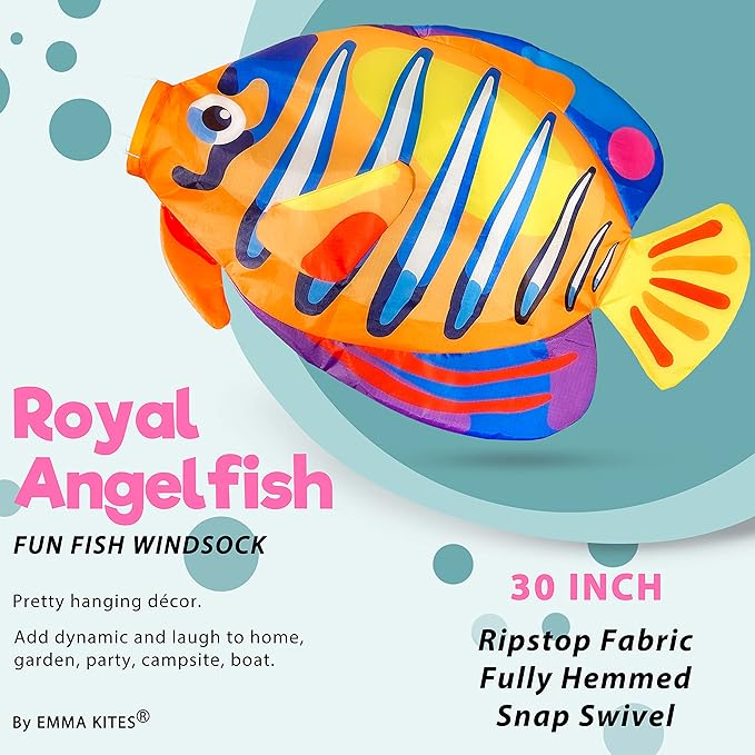 emma kites Royal Angelfish Windsock 30-inches Colorful Hanging Décor for Home Garden Backyard Deck Canopy Party Bike Flag