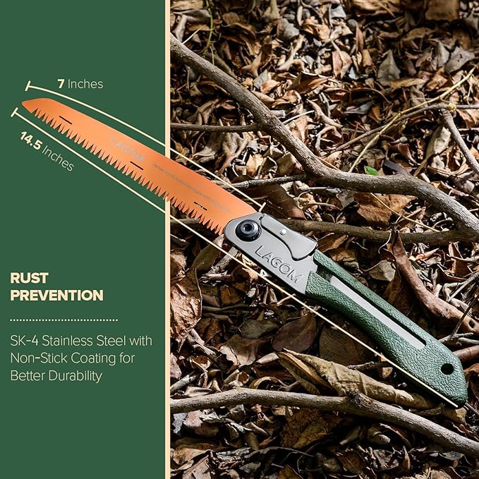 LAGOM Folding Camp Saws for Cutting Branches – 2 Pack (11.4" & 8.2") | SK5 Steel Blades, Ergonomic Handle, Secure Lock | Foldable Tool for Camping, Gardening, Survival, Kayaking, Outdoors