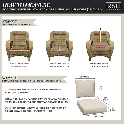 RSH DECOR: Deep Seating Cushion with Pillow Back | 23” x 26” Seat | All-Weather Spun Fabric | Water and Fade-Resistant | Outdoor Chair Cushion Set for Patio Furniture | Peacock