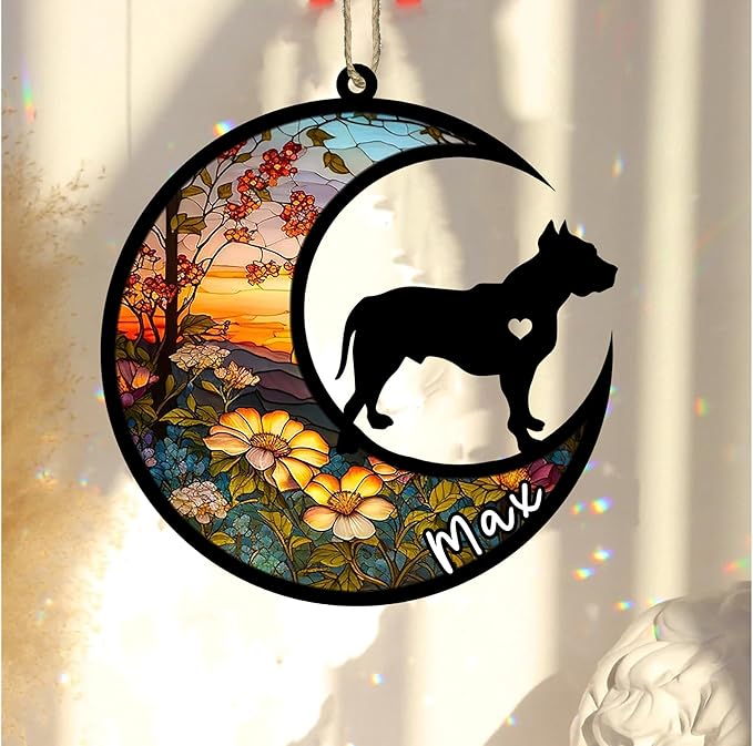 Personalized Dog Memorial, Custom Name Pit Bull Dog Christmas Ornament with Name, Custom Breeds, Pet Loss Light Catcher, Gifts for Lovers Loss of Pet Sympathy on Mothers Day Christmas